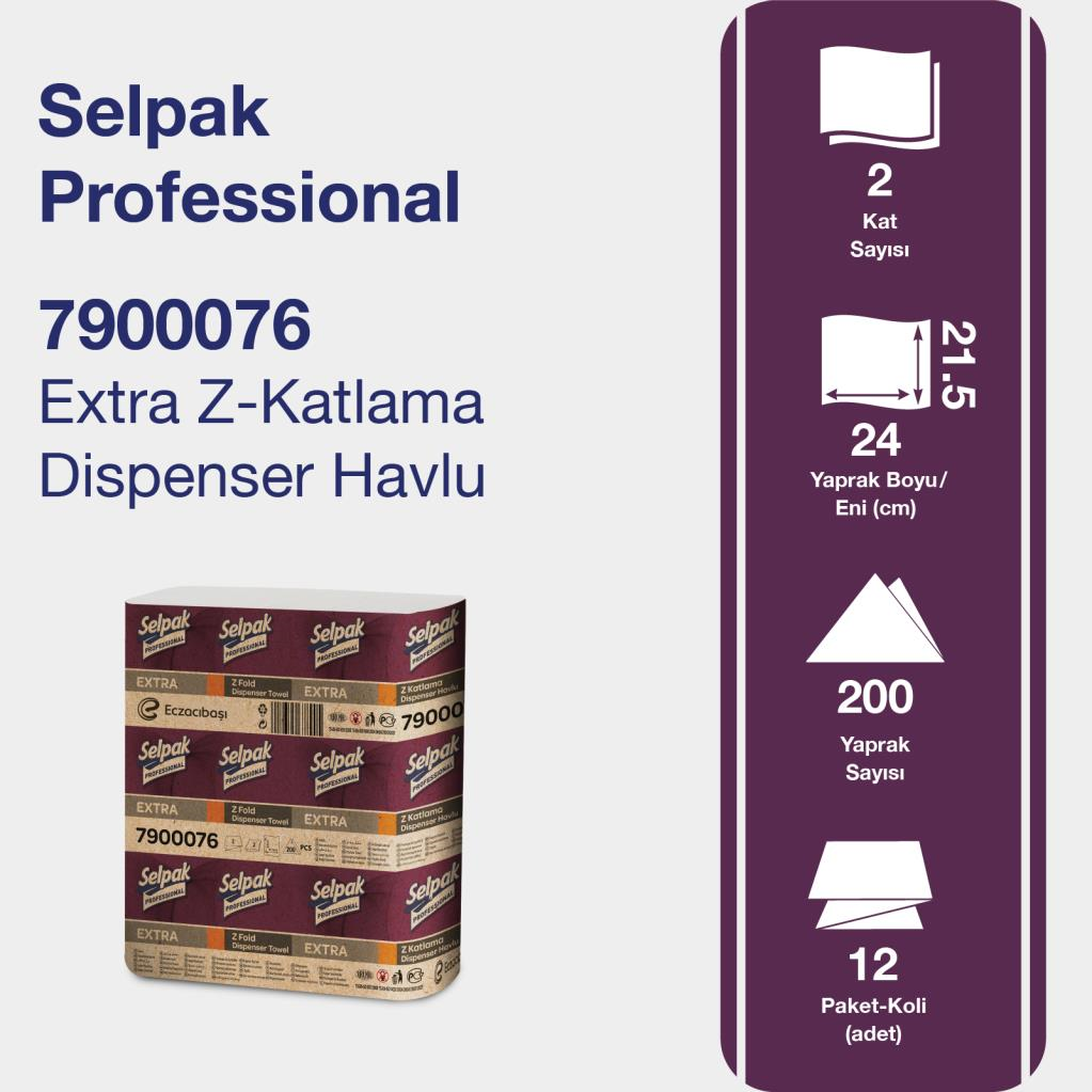 Selpak Professional Extra Z-Katlı Dispenser Havlu 12 Paket x 200'lü