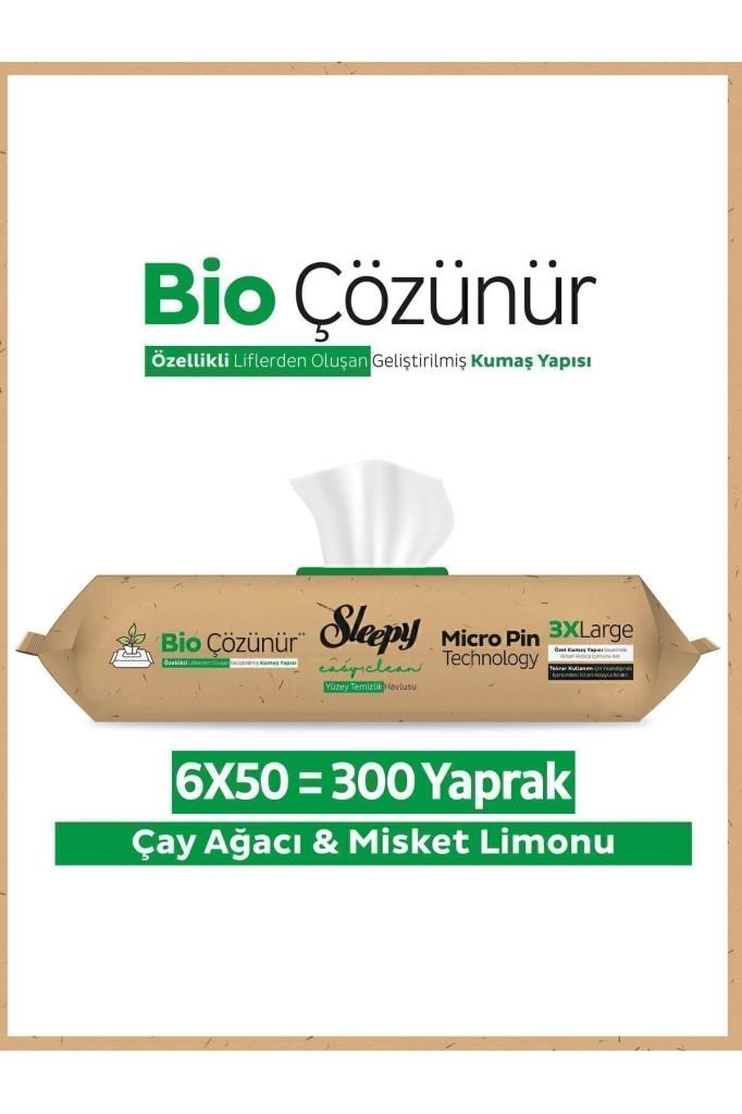 Sleepy Bio Çözünür Yüzey Temizlik Havlusu&mendili Çay Ağacı&misket Limonu 6x50 (300 YAPRAK)