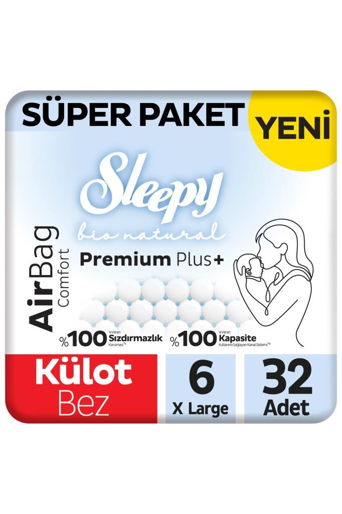 Sleepy Bio Natural Premium Plus Airbag Comfort Süper Paket Külot Bez 6 Numara Xlarge 32 Adet
