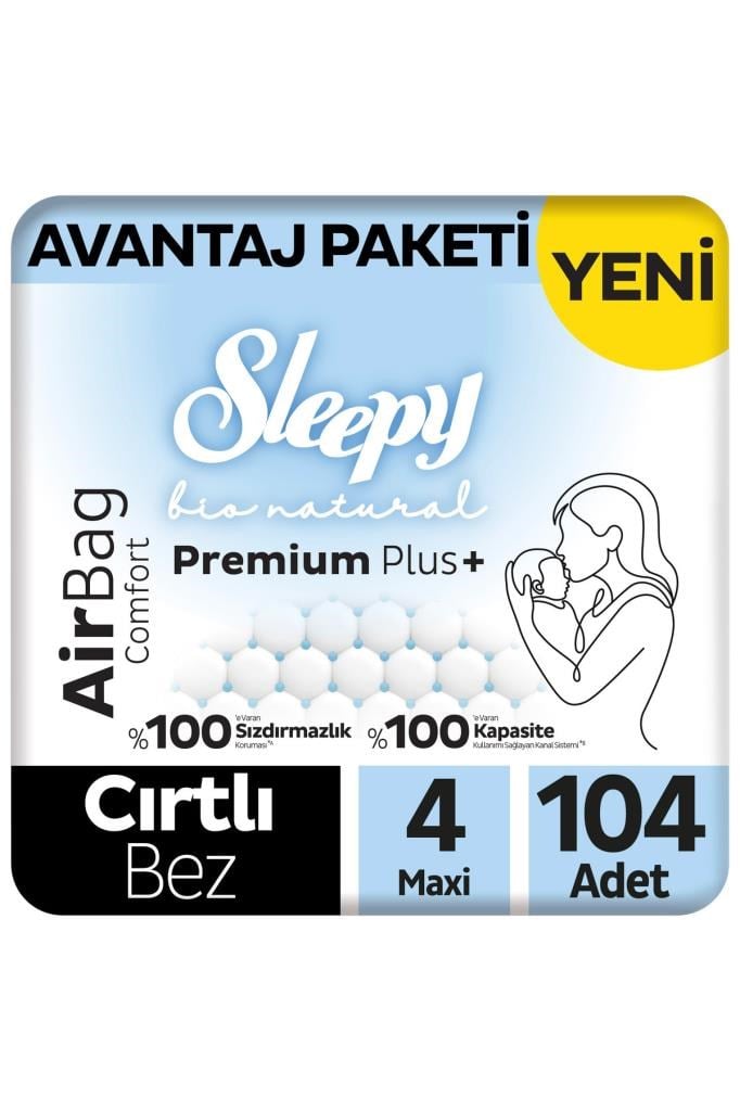 Sleepy Bio Natural Premium Plus Airbag Comfort Avantaj Paketi Bebek Bezi 4 Numara Maxi 104 Adet