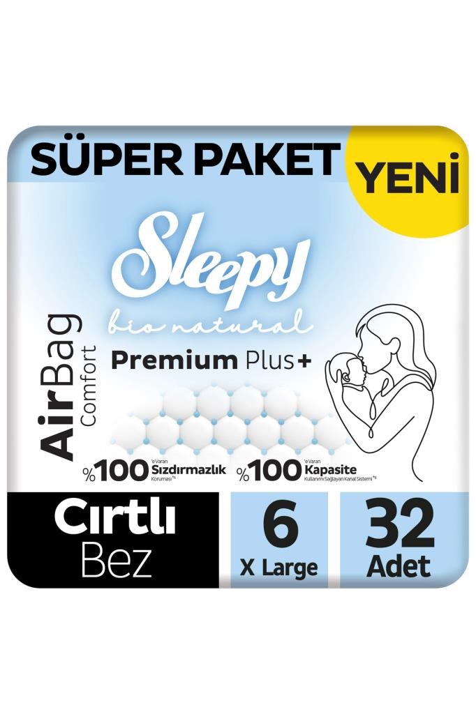 Sleepy Bio Natural Premium Plus Airbag Comfort Süper Paket Bebek Bezi 6 Numara Xlarge 32 Adet