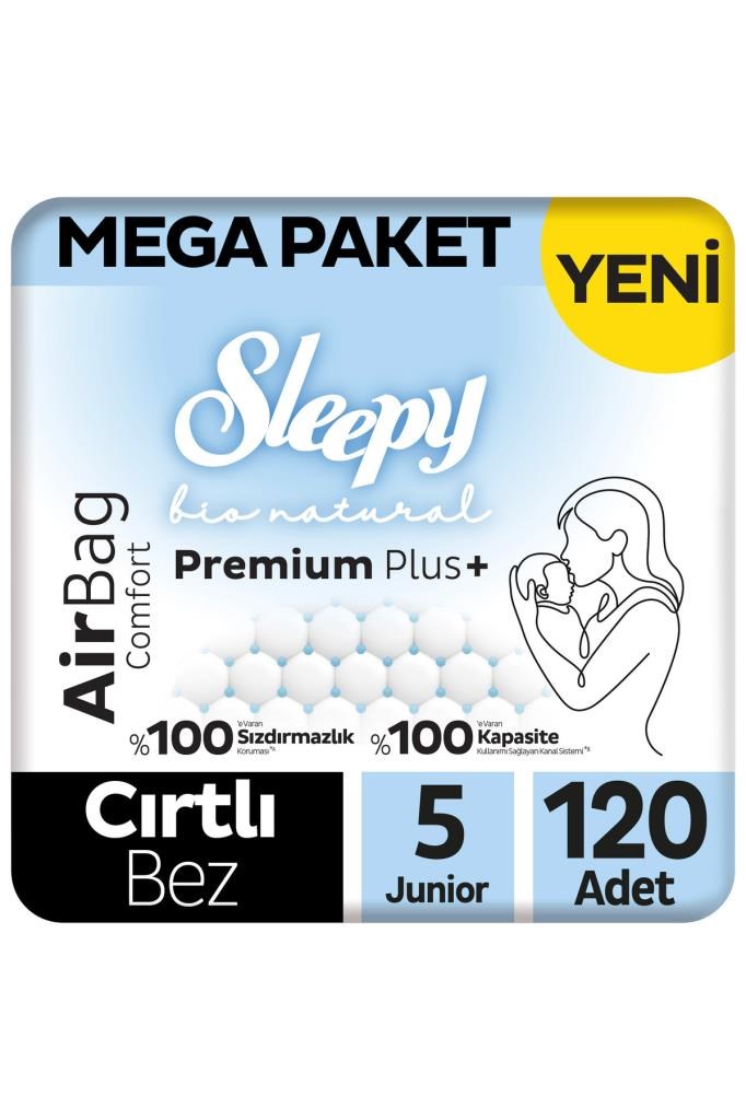 Sleepy Bio Natural Premium Plus Airbag Comfort Mega Paket Bebek Bezi 5 Numara Junior 120 Adet