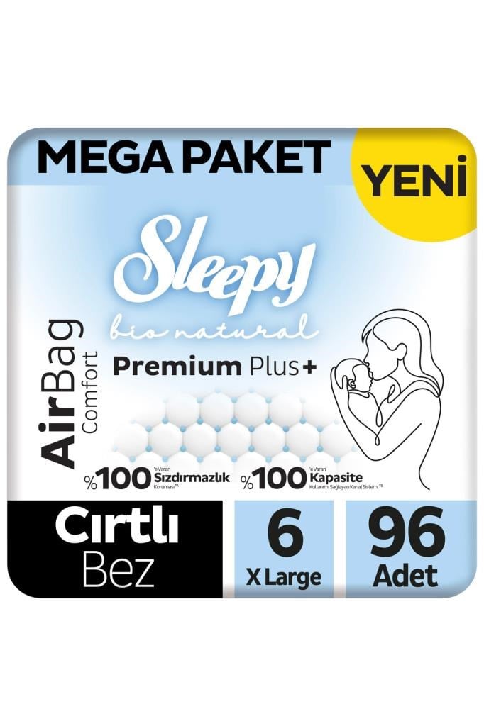 Sleepy Bio Natural Premium Plus Airbag Comfort Mega Paket Bebek Bezi 6 Numara Xlarge 96 Adet
