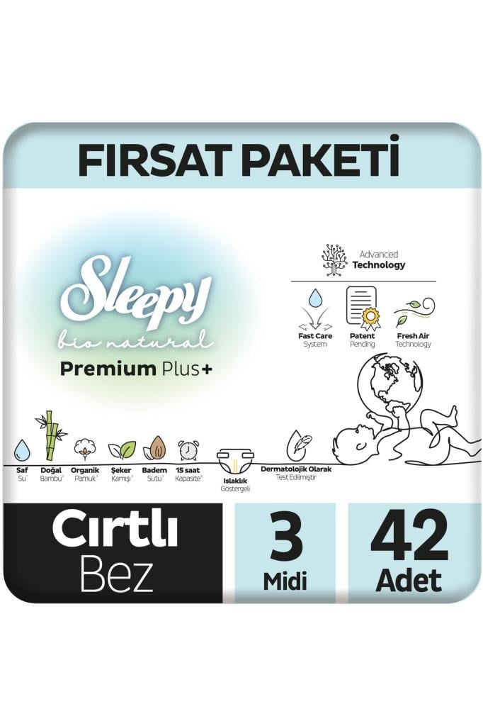 Sleepy Bio Natural Premium Plus Fırsat Paketi Bebek Bezi 3 Numara Midi 42 adet