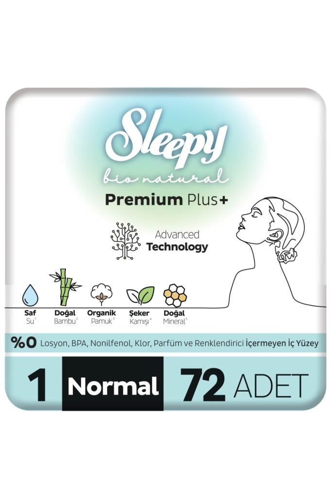Sleepy Bio Natural Premium Plus Hijyenik Ped Süper Avantaj Paketi Normal 72 Adet