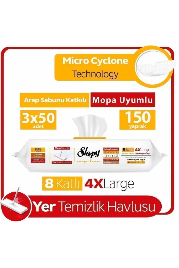 Sleepy Easy Clean Arap Sabunu Katkılı Mopa Uyumlu Yer Temizlik Havlusu&mendili 3x50 (150 YAPRAK)