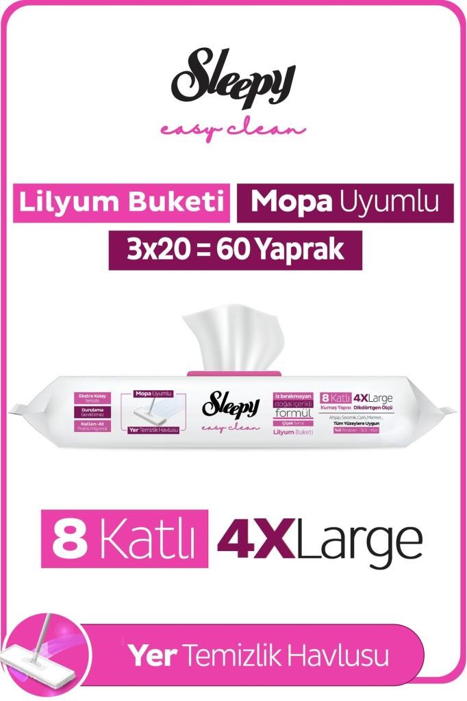Sleepy Easy Clean Lilyum Buketi Mopa Uyumlu Yer Temizlik Havlusu&Mendili 3X20 (60 Yaprak)