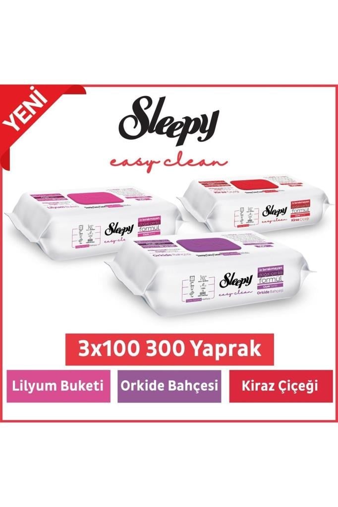 Sleepy Easy Clean Lilyum Orkide Kiraz Çiçeği Yüzey Temizlik Havlusu&mendili 3x100 (300 YAPRAK)