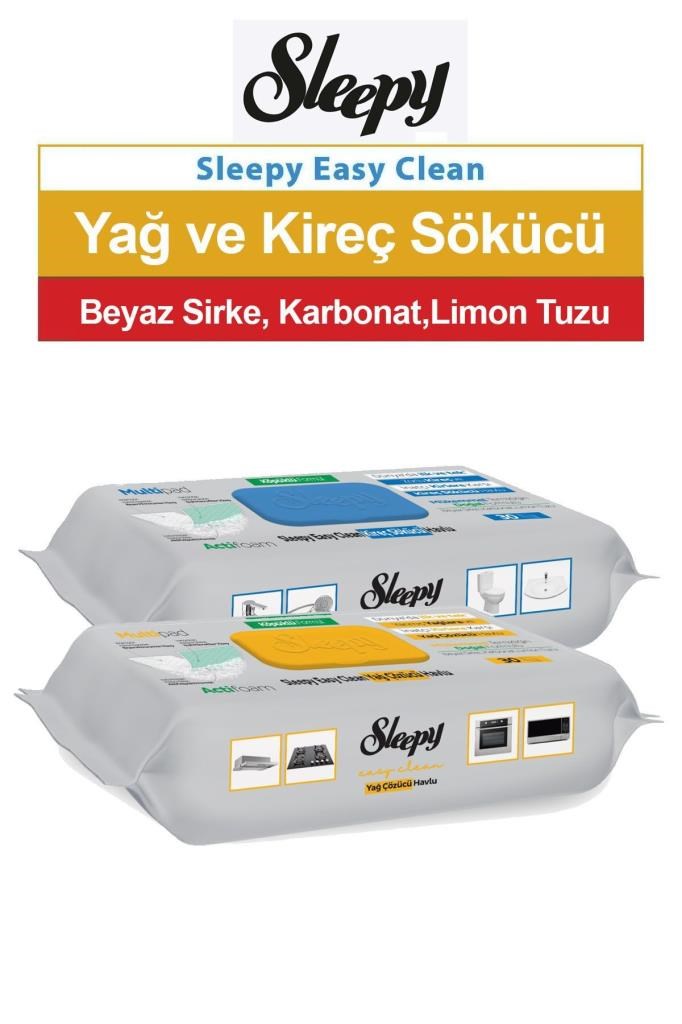 Sleepy Easy Clean Süper Yağ Çözücü&kireç Sökücü Yüzey Temizlik Havlusu&mendili 2x30 (60 YAPRAK)