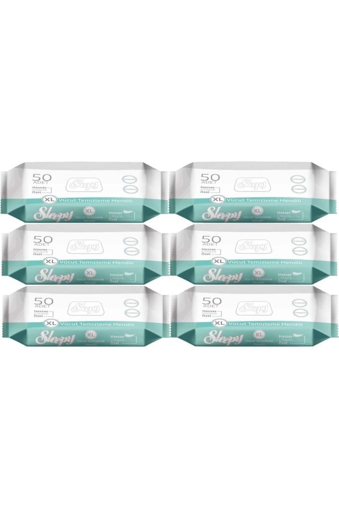 Sleepy Hasta Vücut Temizleme Islak Mendil Havlu 50 Yaprak XL (6 Lı Set)