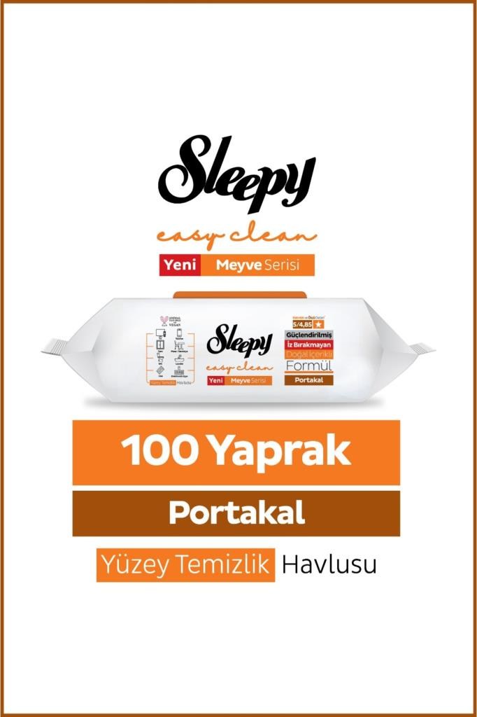 Sleepy Meyve Serisi Yüzey Temizlik Havlusu Mendili Portakal 100 Yaprak