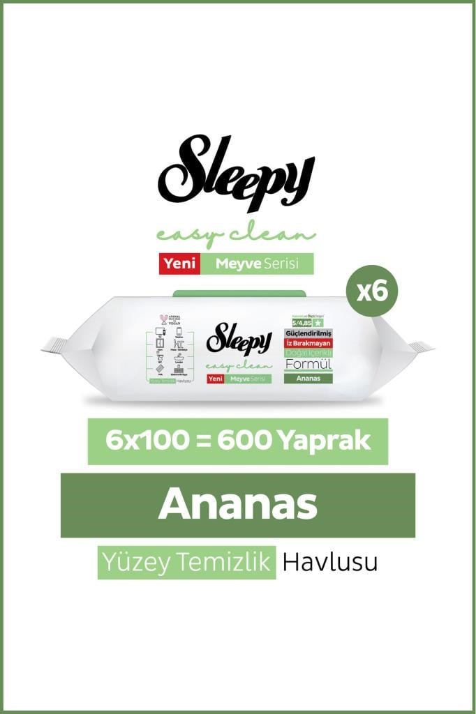Sleepy Meyve Serisi Yüzey Temizlik Havlusu Mendili Ananas 6x100 (600 Yaprak)