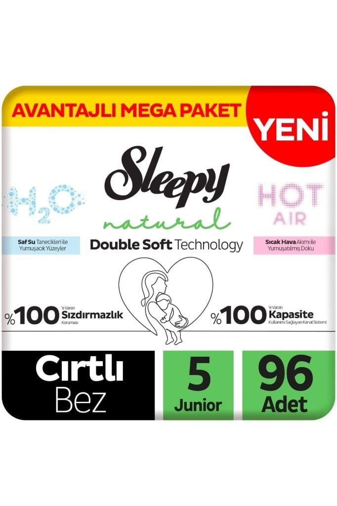 Sleepy Natural Double Soft Avantajlı Mega Paket Bebek Bezi 5 Numara Junior 96 Adet