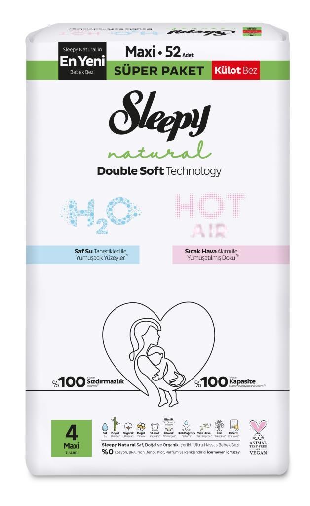 Sleepy Natural Double Soft Külot Bez 4 Numara Maxi 52'li Bebek Bezi