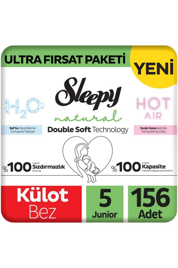 Sleepy Natural Double Soft Ultra Fırsat Paketi Külot Bez 5 Numara Junior 156 Adet