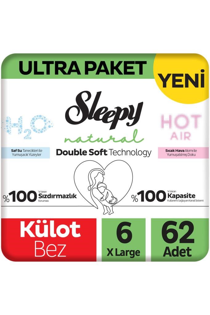 Sleepy Natural Double Soft Ultra Paket Külot Bez 6 Numara Xlarge 62 Adet