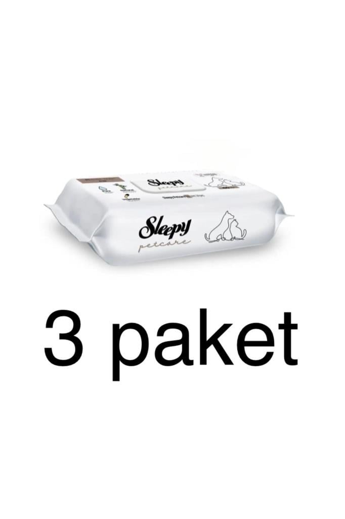 Sleepy Petcare Evcil Hayvan Islak Havlusu 60 Yaprak 3 Paket Kedi Köpek Pati Sevimli Dostlar