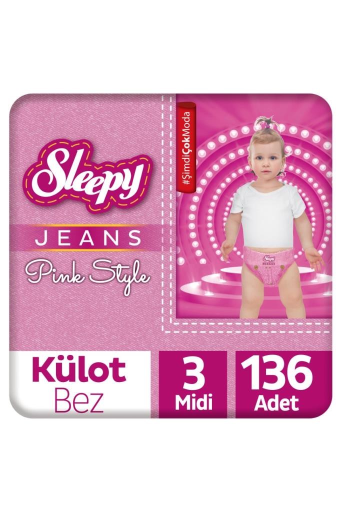 Sleepy Pink Jeans Külot Bez 3 Numara Midi 4’lü Jumbo 136 Adet