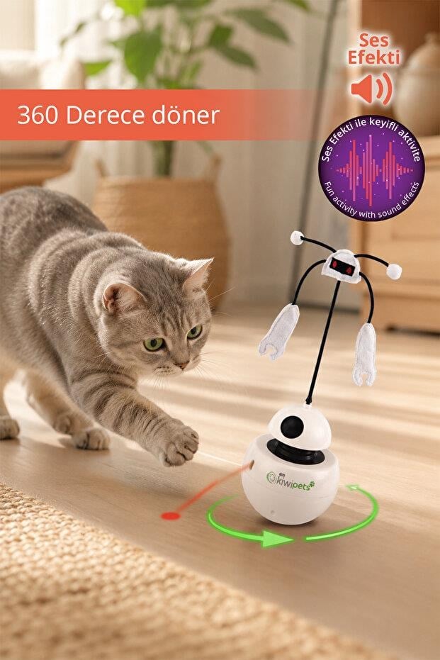 Tiny Kiwipets KPT-10640 3’ü 1 Arada Kedi Robot Aktivite Oyuncağı | Hareketli Top | Lazer | Otomatik Kapanma