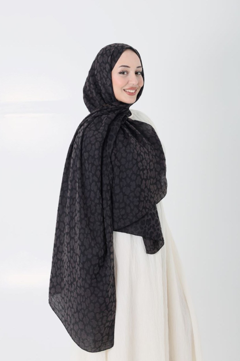 Aria Leopar Şal Siyah - Kahve