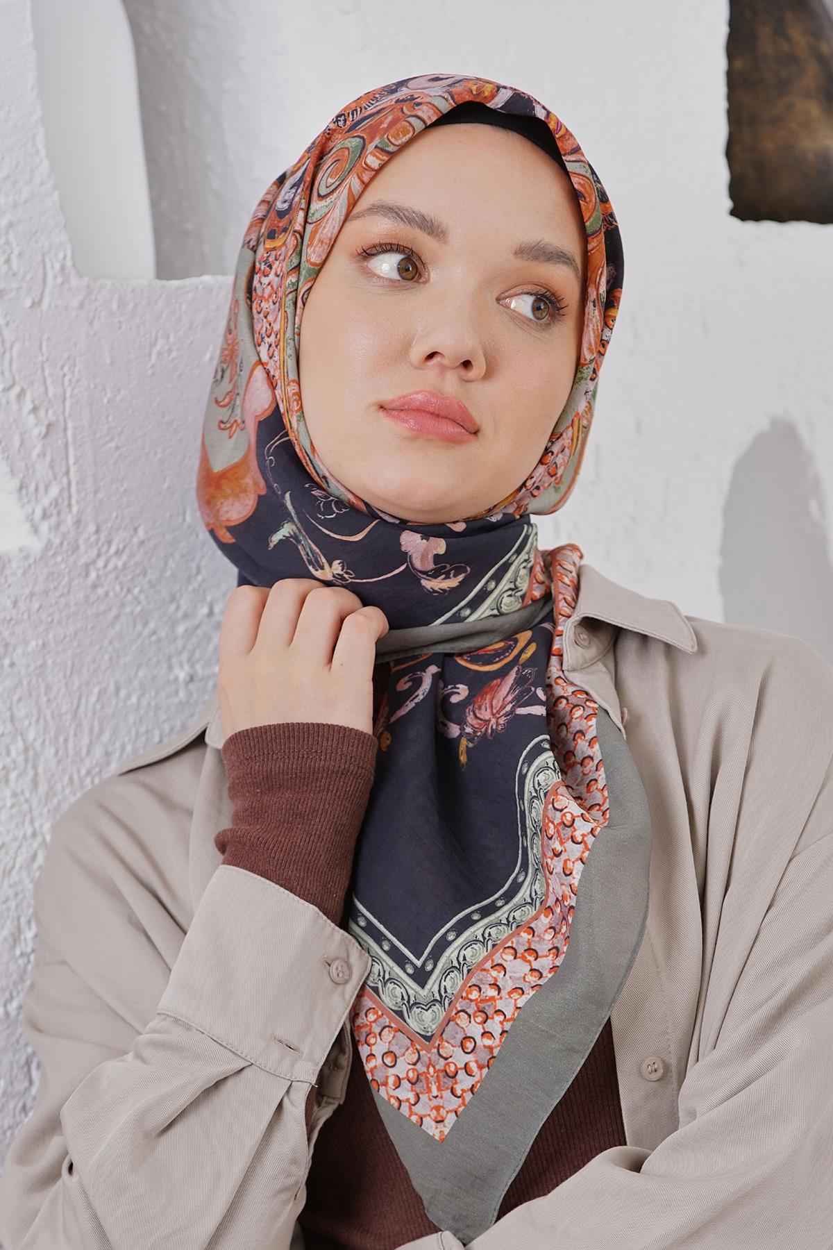 Loryan Scarf Diamond Eşarp - Diamond Diya İpeksi Eşarp 4317 Haki