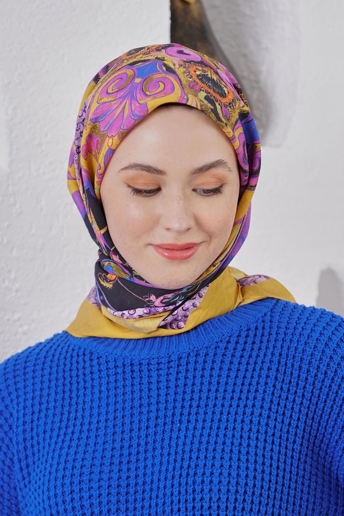 Loryan Scarf Diamond Eşarp - Diamond Diya İpeksi Eşarp 4317 Hardal