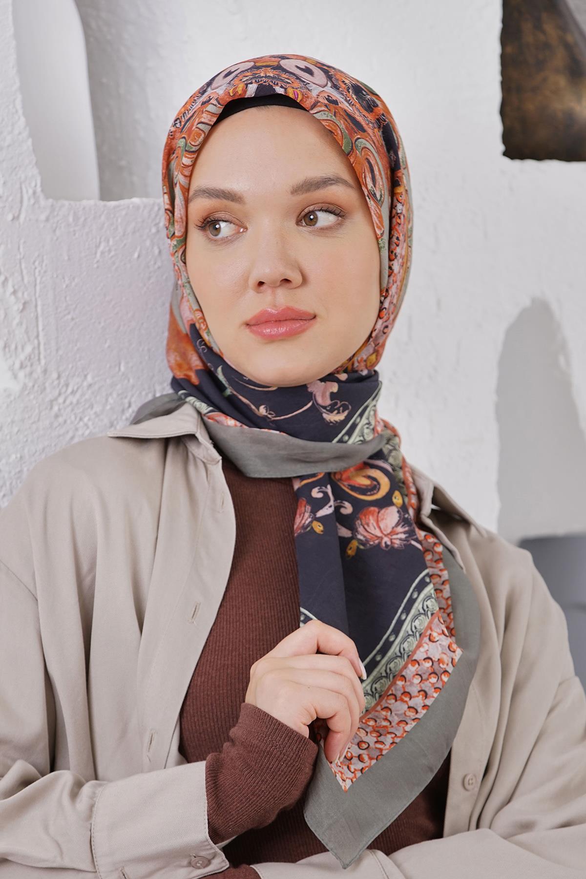 Loryan Scarf Diamond Eşarp - Diamond Diya İpeksi Eşarp 4317 Haki