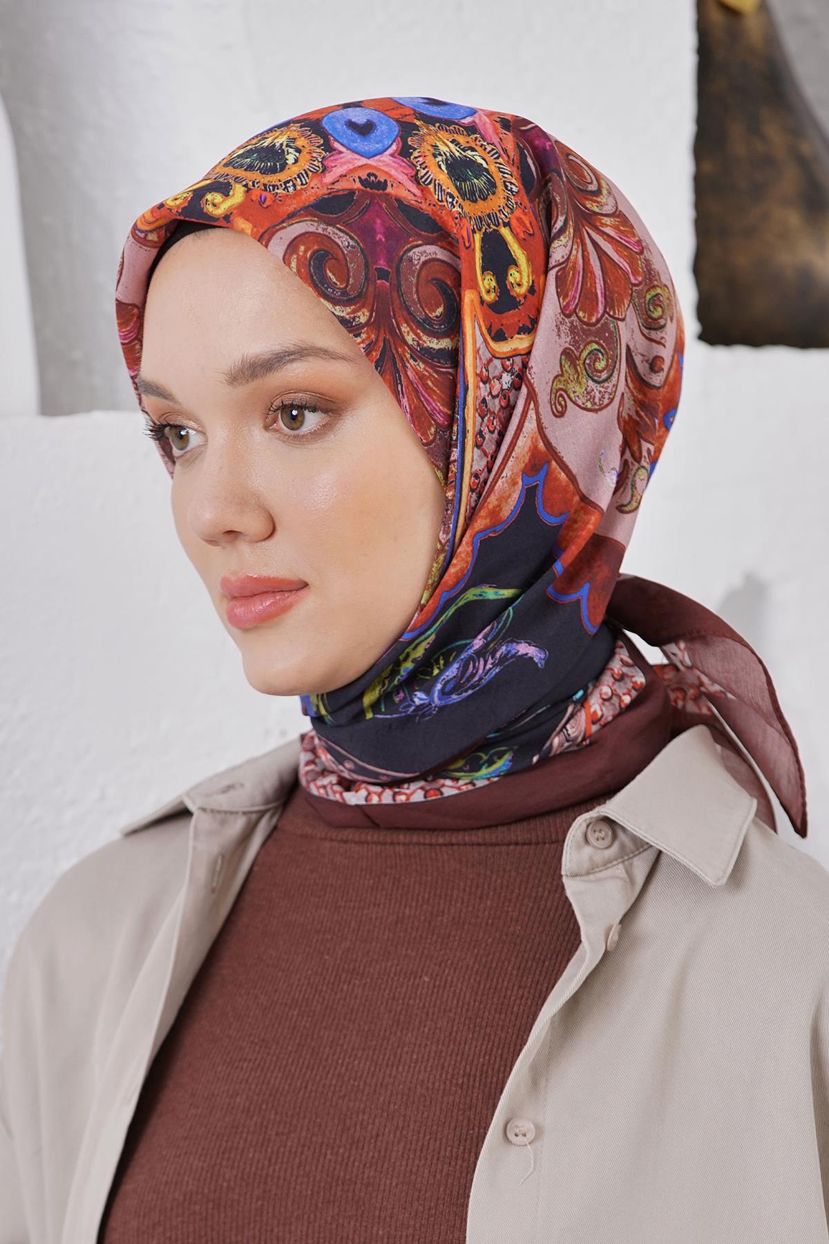 Loryan Scarf Diamond Eşarp - Diamond Diya İpeksi Eşarp 4317 Acı Kahve