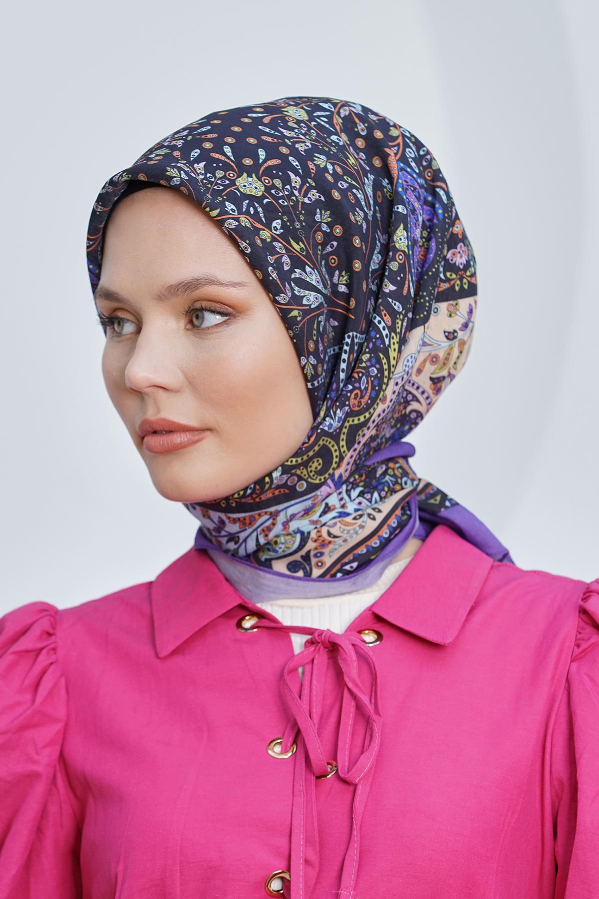 Loryan Scarf Diamond Eşarp - Diamond Harmony Black İpeksi Eşarp 4316 MÜRDÜM