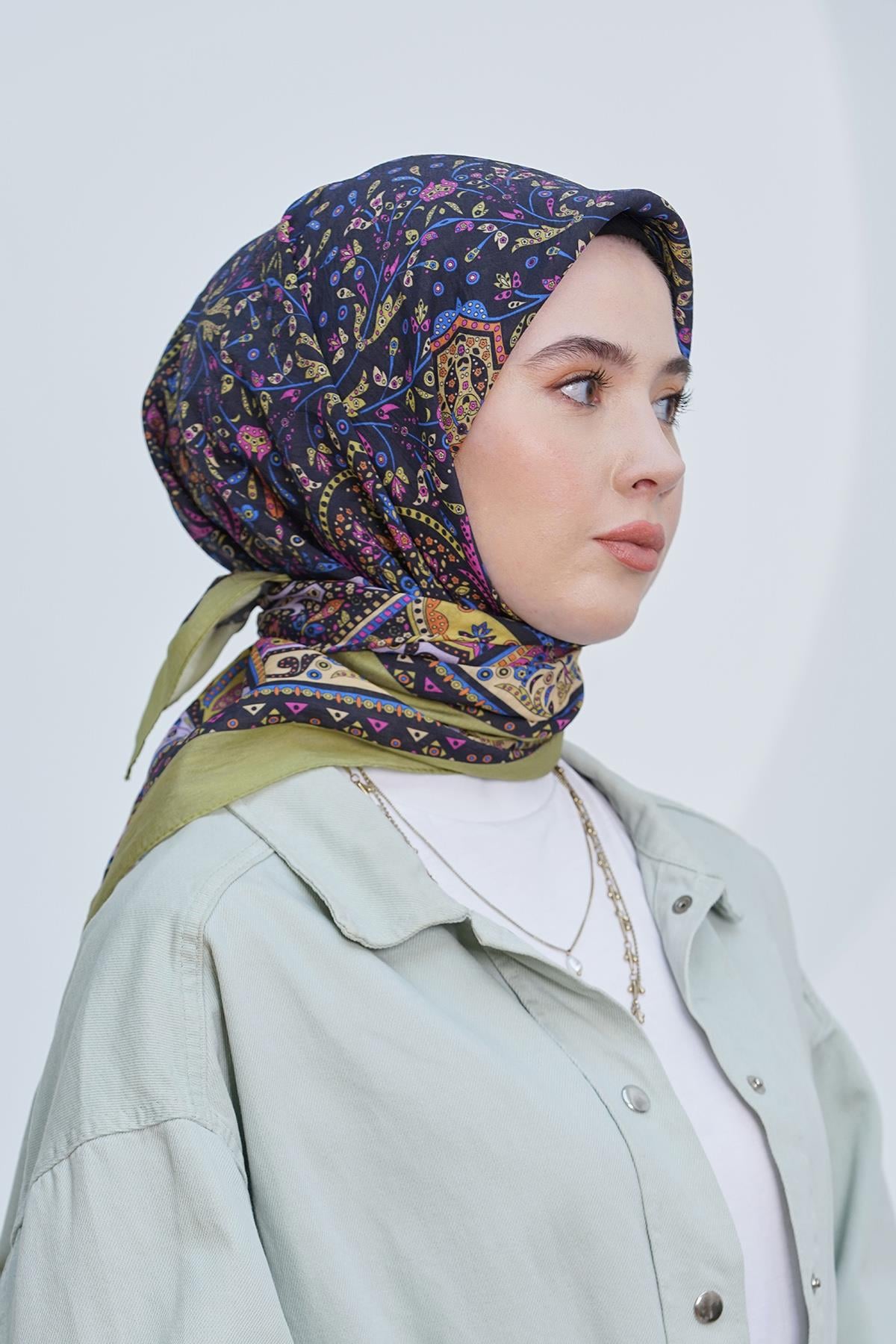 Loryan Scarf Diamond Eşarp - Diamond Harmony Black İpeksi Eşarp 4316 FISTIK YEŞİLİ