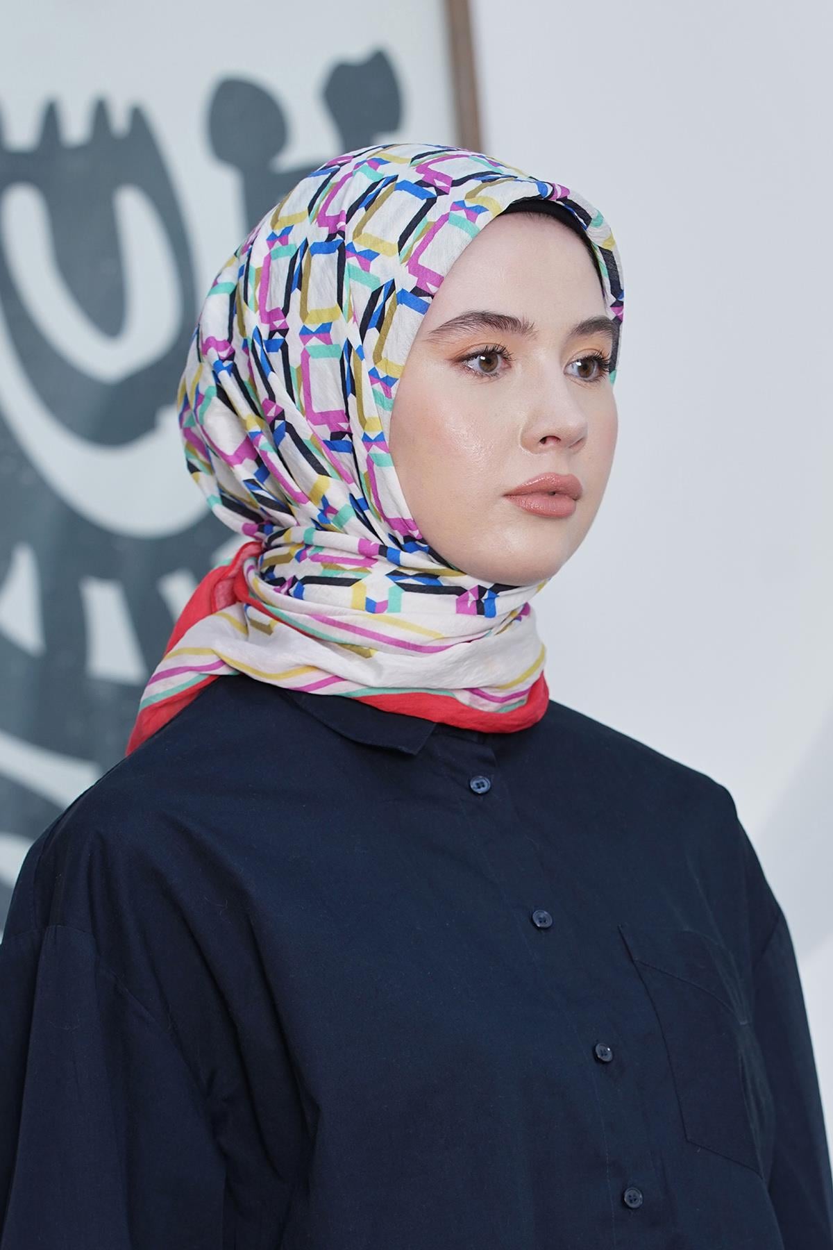 Loryan Scarf Diamond Eşarp - Diamond Plaid İpeksi Eşarp 4296 Mercan