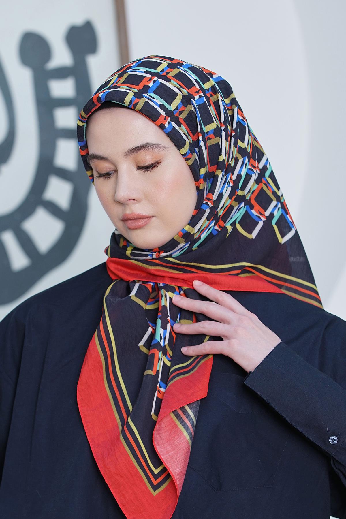 Loryan Scarf Diamond Eşarp - Diamond Plaid İpeksi Eşarp 4296 Kırmızı