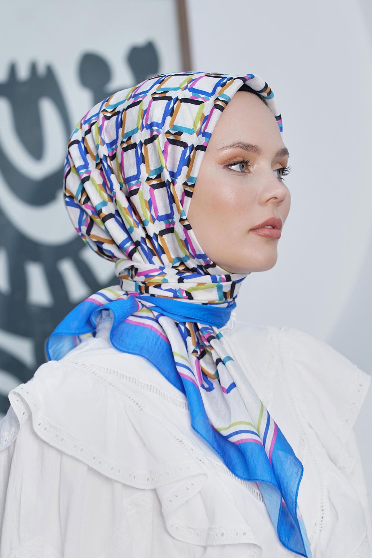 Loryan Scarf Diamond Eşarp - Diamond Plaid İpeksi Eşarp 4296 İndigo