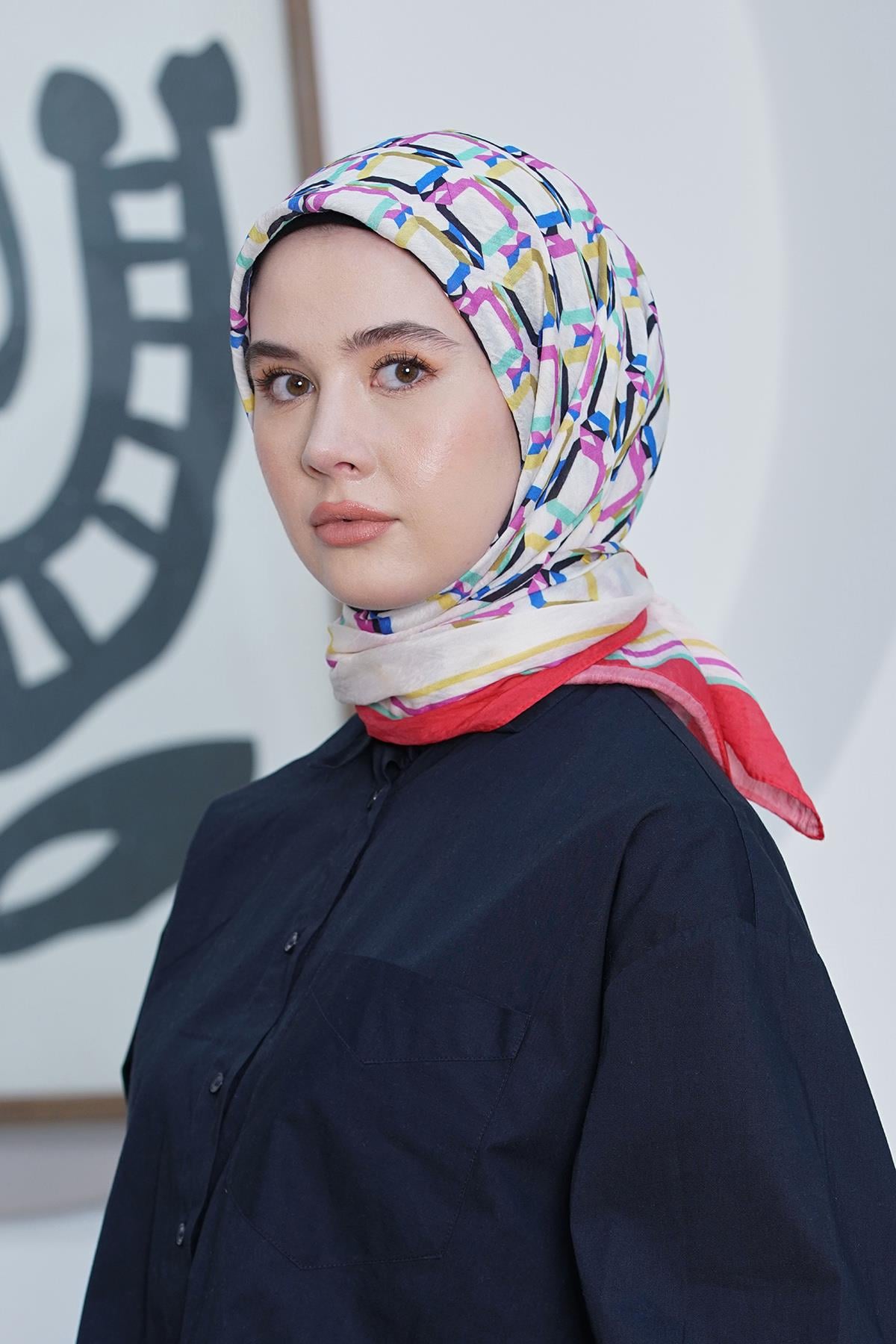 Loryan Scarf Diamond Eşarp - Diamond Plaid İpeksi Eşarp 4296 Mercan