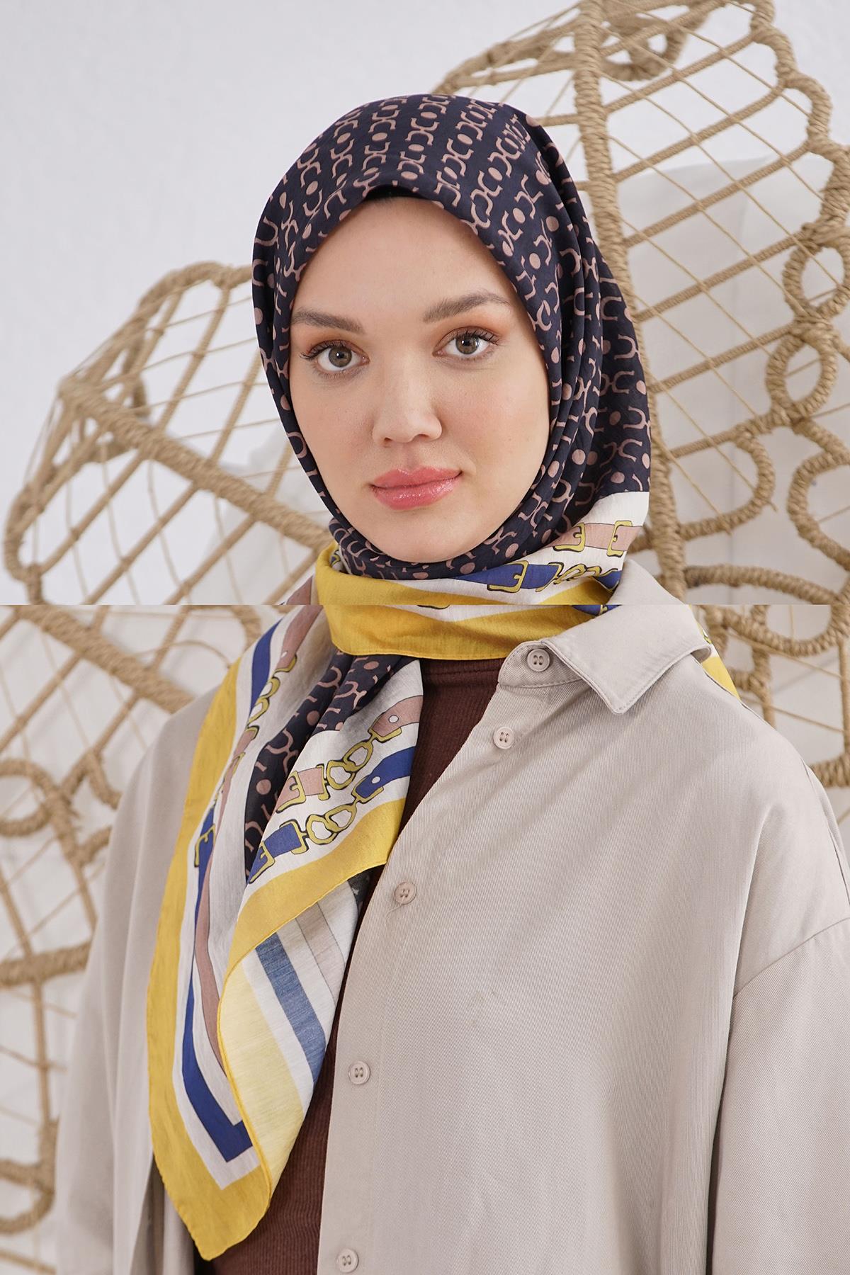 Loryan Scarf Diamond Eşarp - Diamond Royal Black İpeksi Eşarp 4319 Hardal