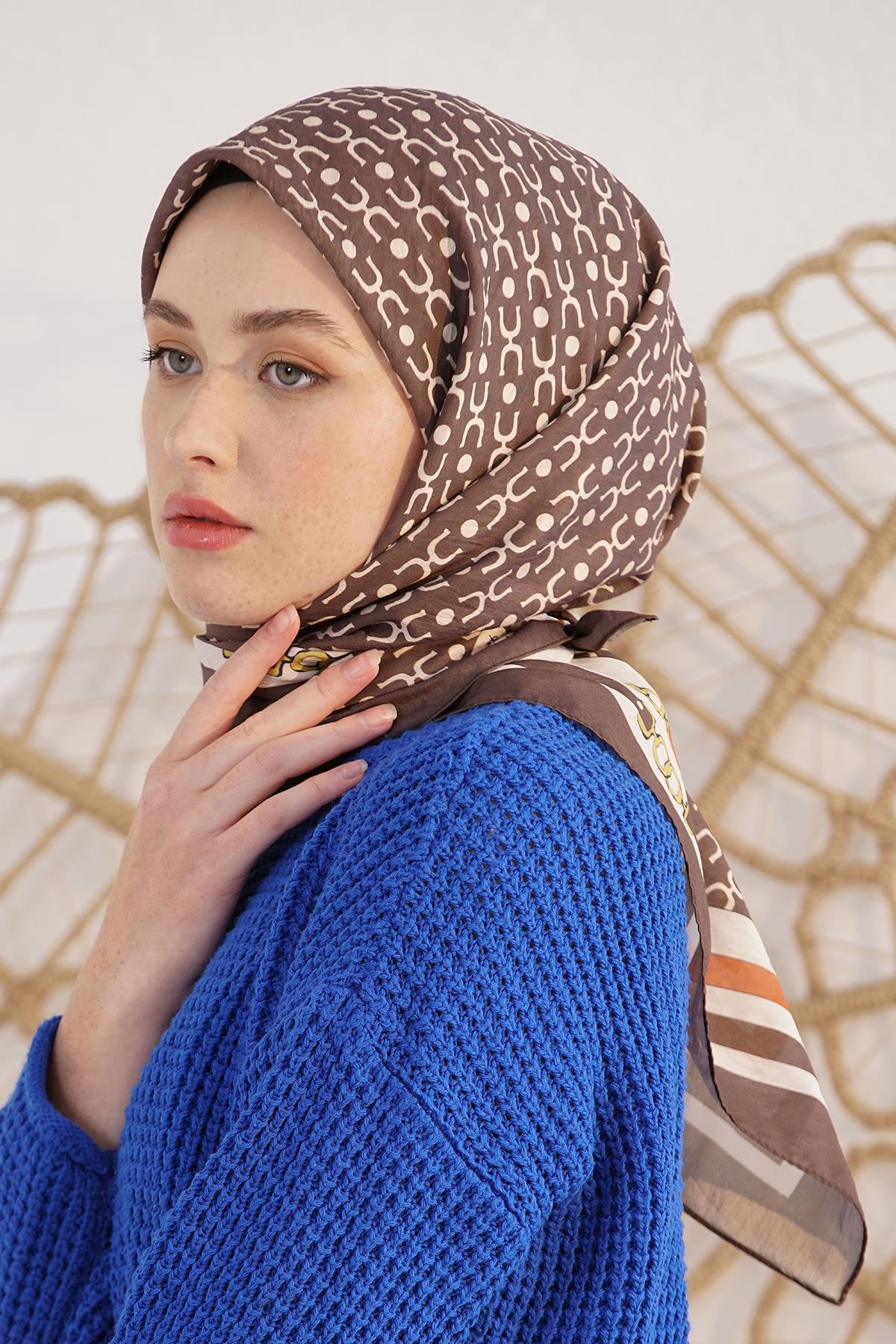 Loryan Scarf Diamond Eşarp - Diamond Royal Black İpeksi Eşarp 4319 Acı Kahve