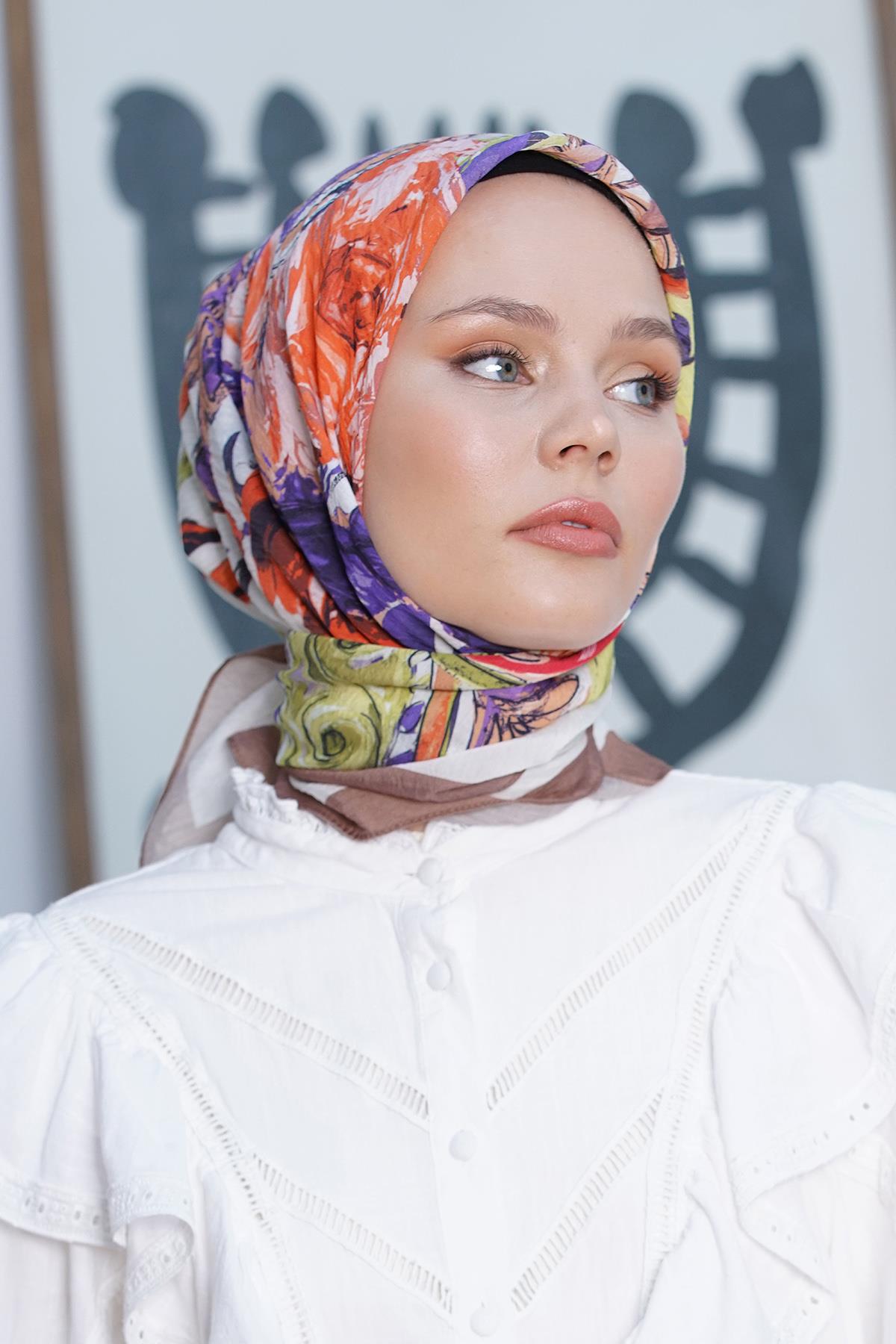 Loryan Scarf Diamond Eşarp - Diamond Roza İpeksi Eşarp 4286 Capuccino