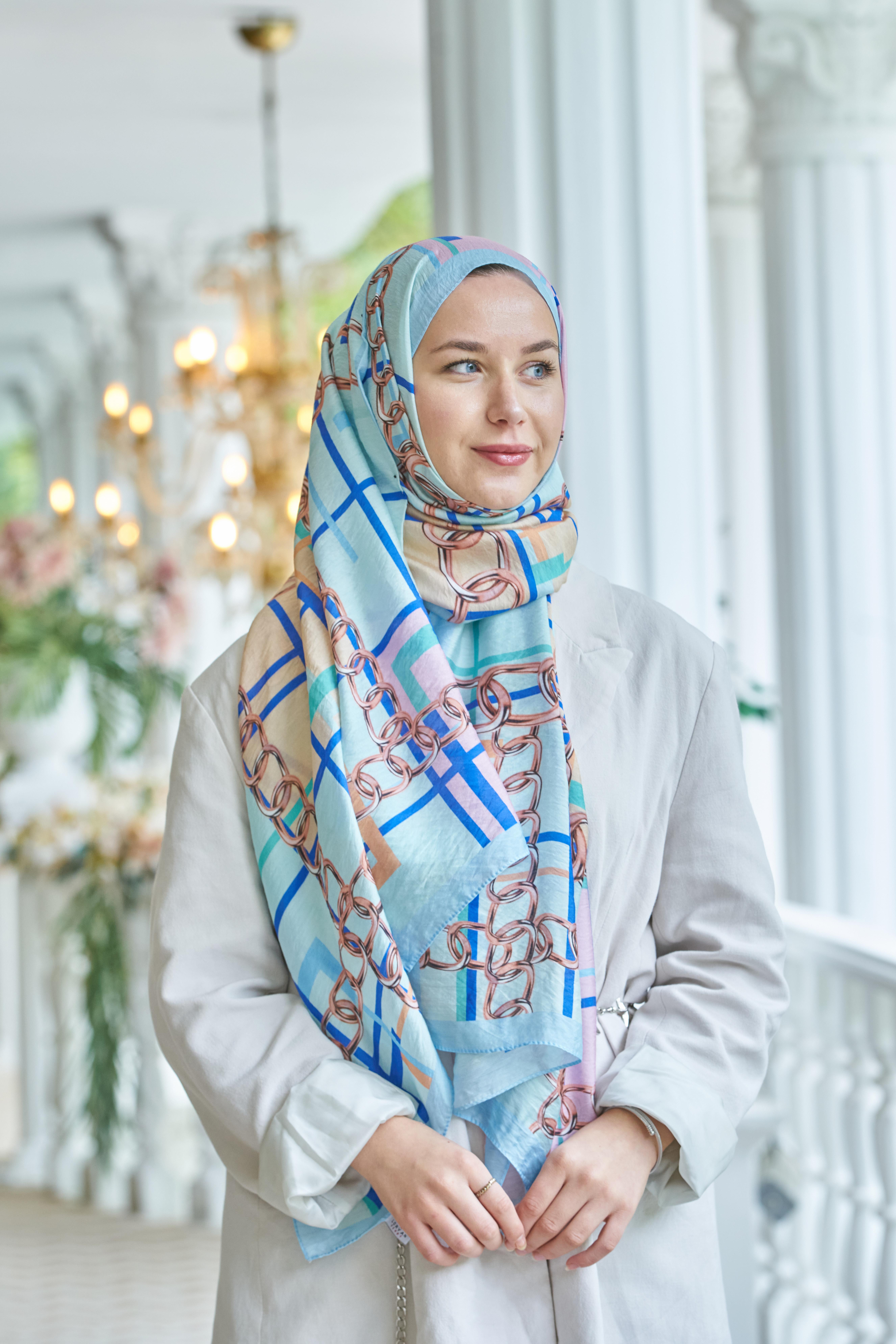 Loryan Scarf Dıamond  Ekose Zincir Şal - Bebe Mavi