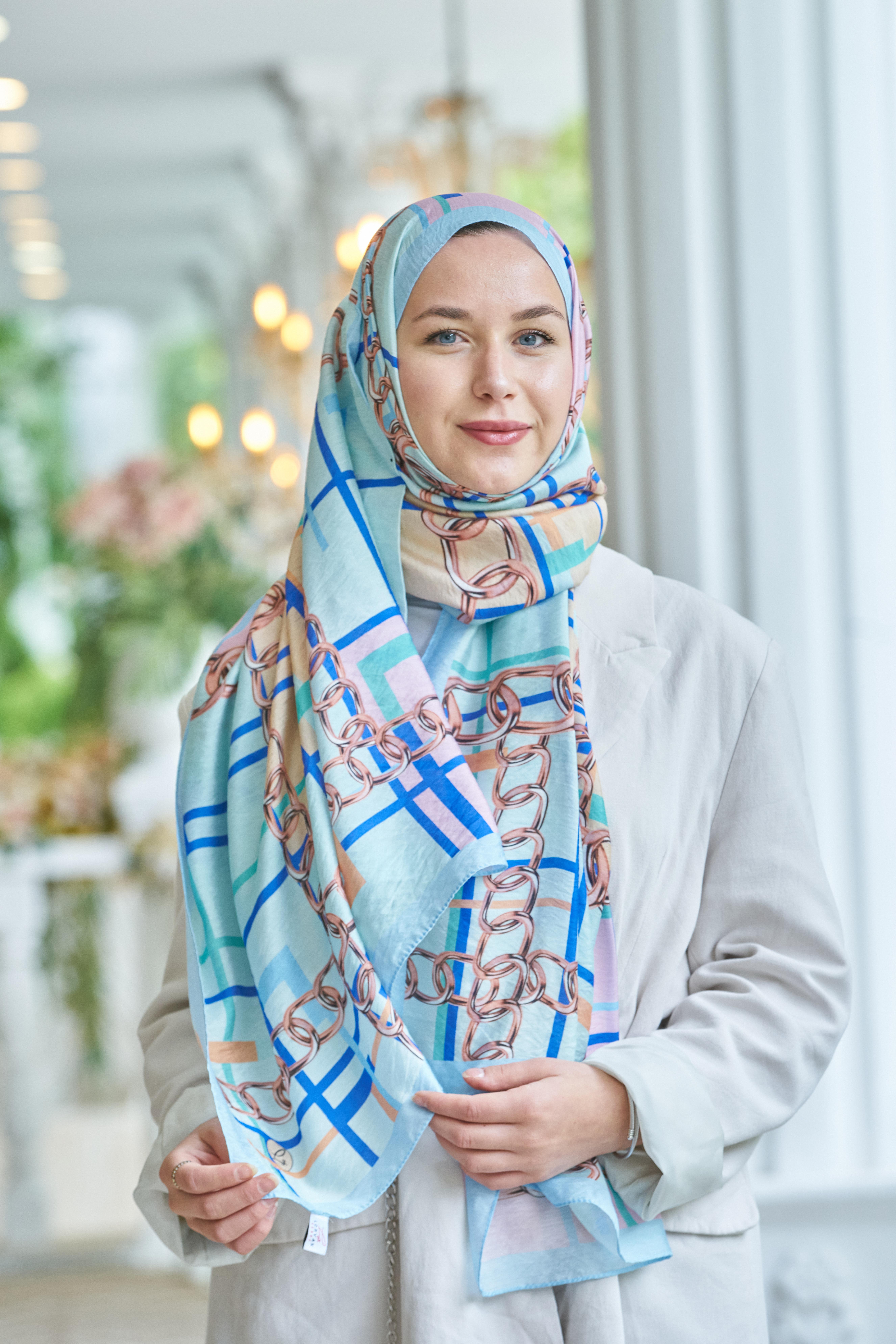 Loryan Scarf Dıamond  Ekose Zincir Şal - Bebe Mavi