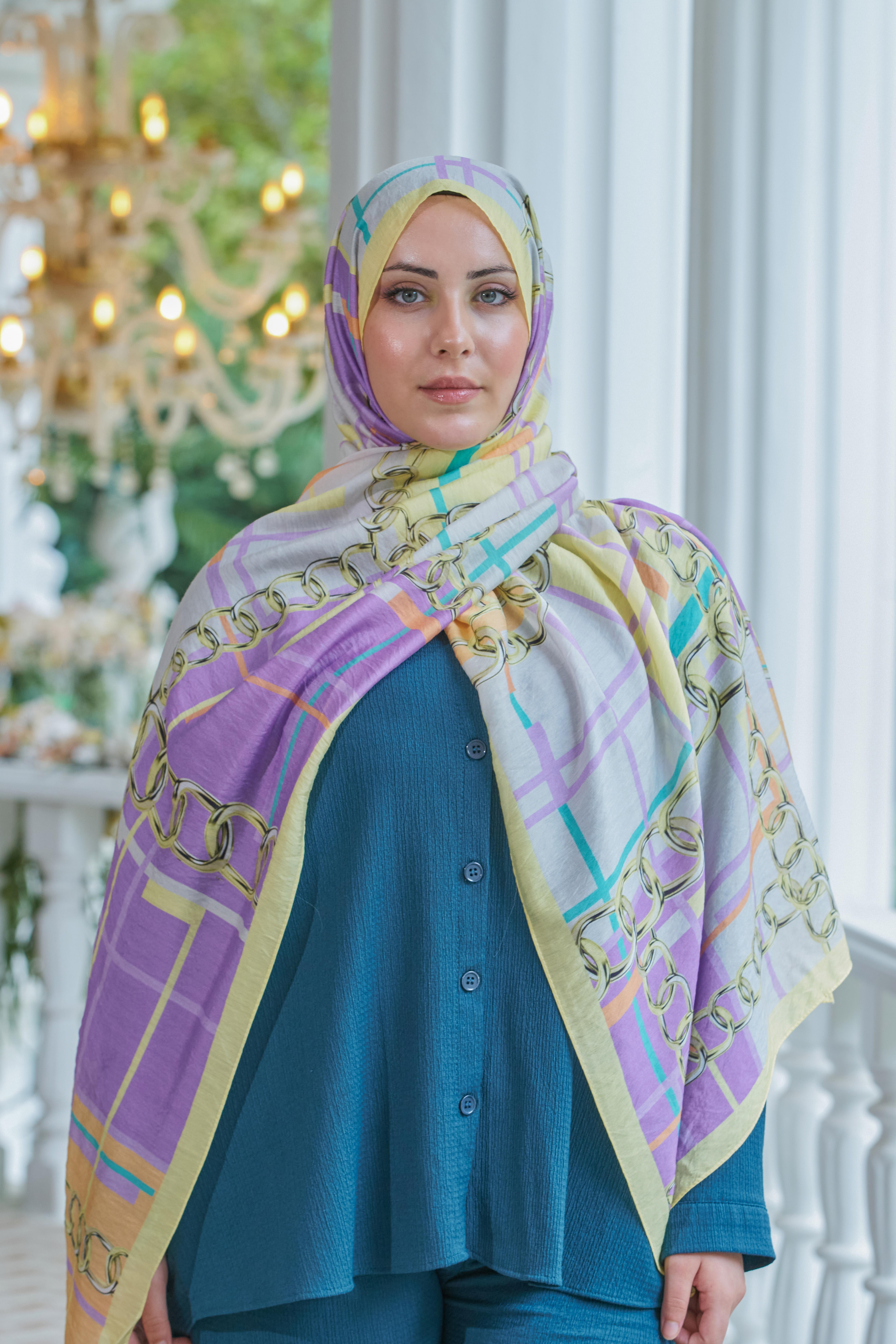 Loryan Scarf Dıamond  Ekose Zincir Şal - Lila