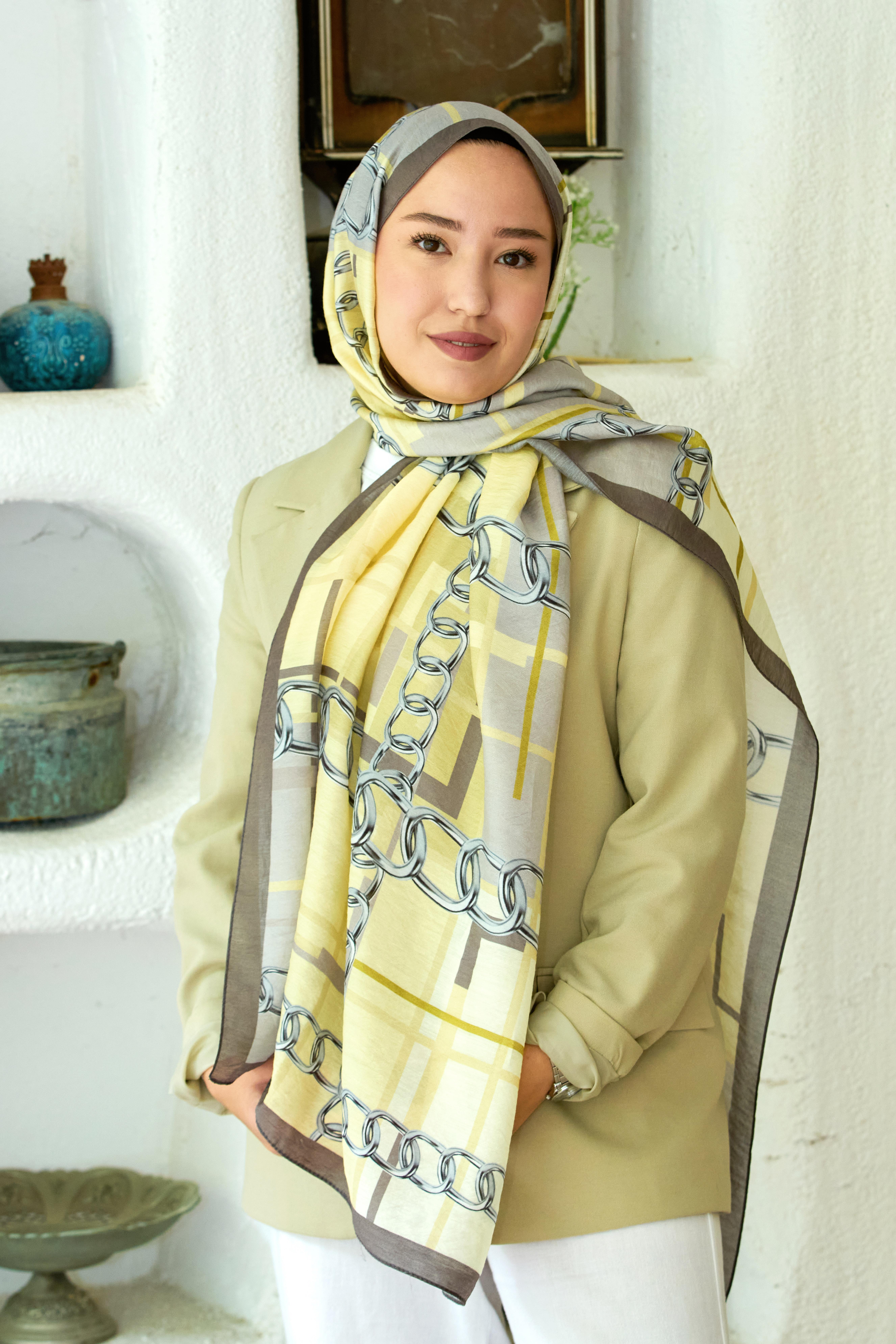 Loryan Scarf Dıamond  Ekose Zincir Şal -Mint 