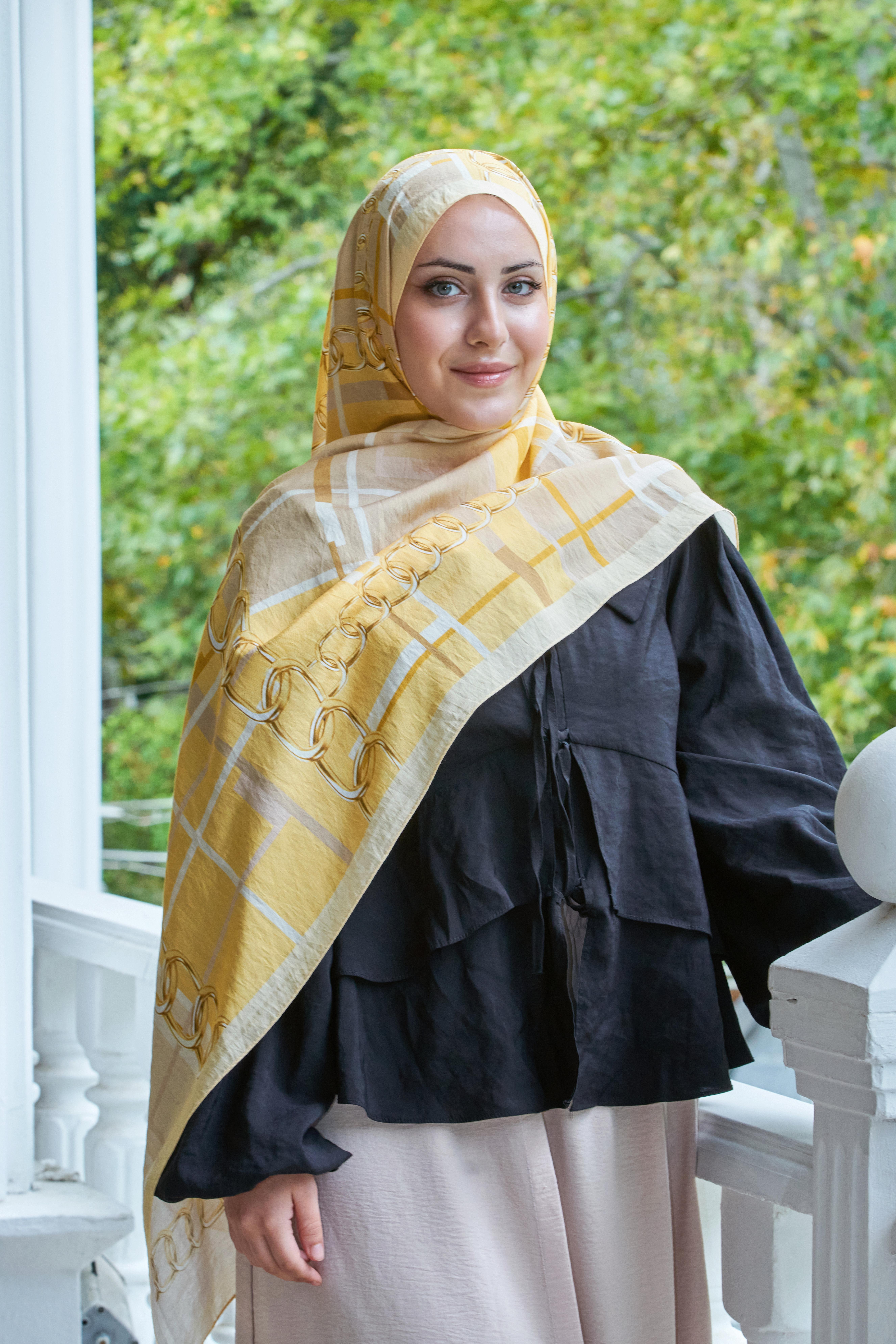 Loryan Scarf Dıamond  Ekose Zincir Şal - Sarı