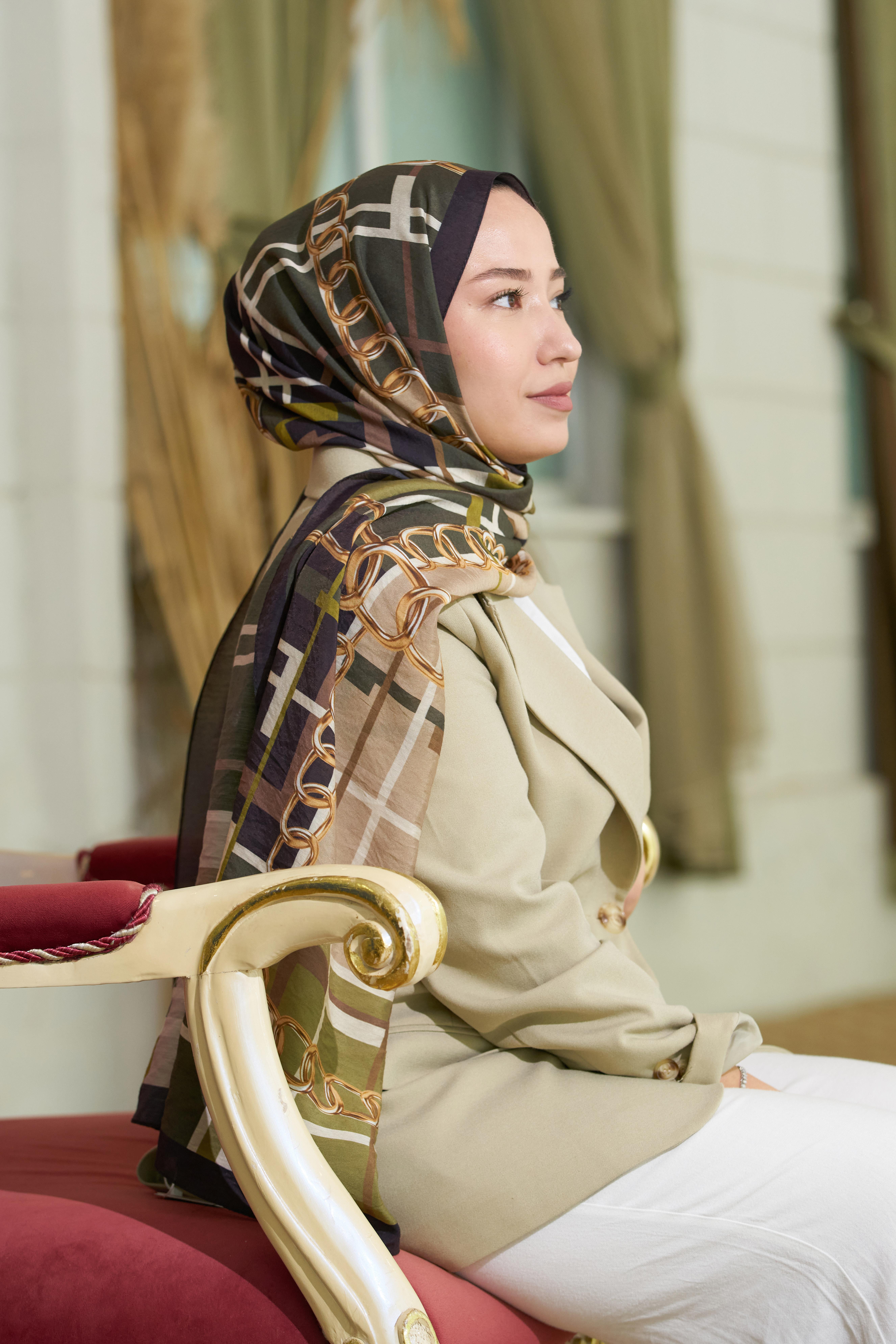 Loryan Scarf Dıamond  Ekose Zincir Şal - Siyah/Haki