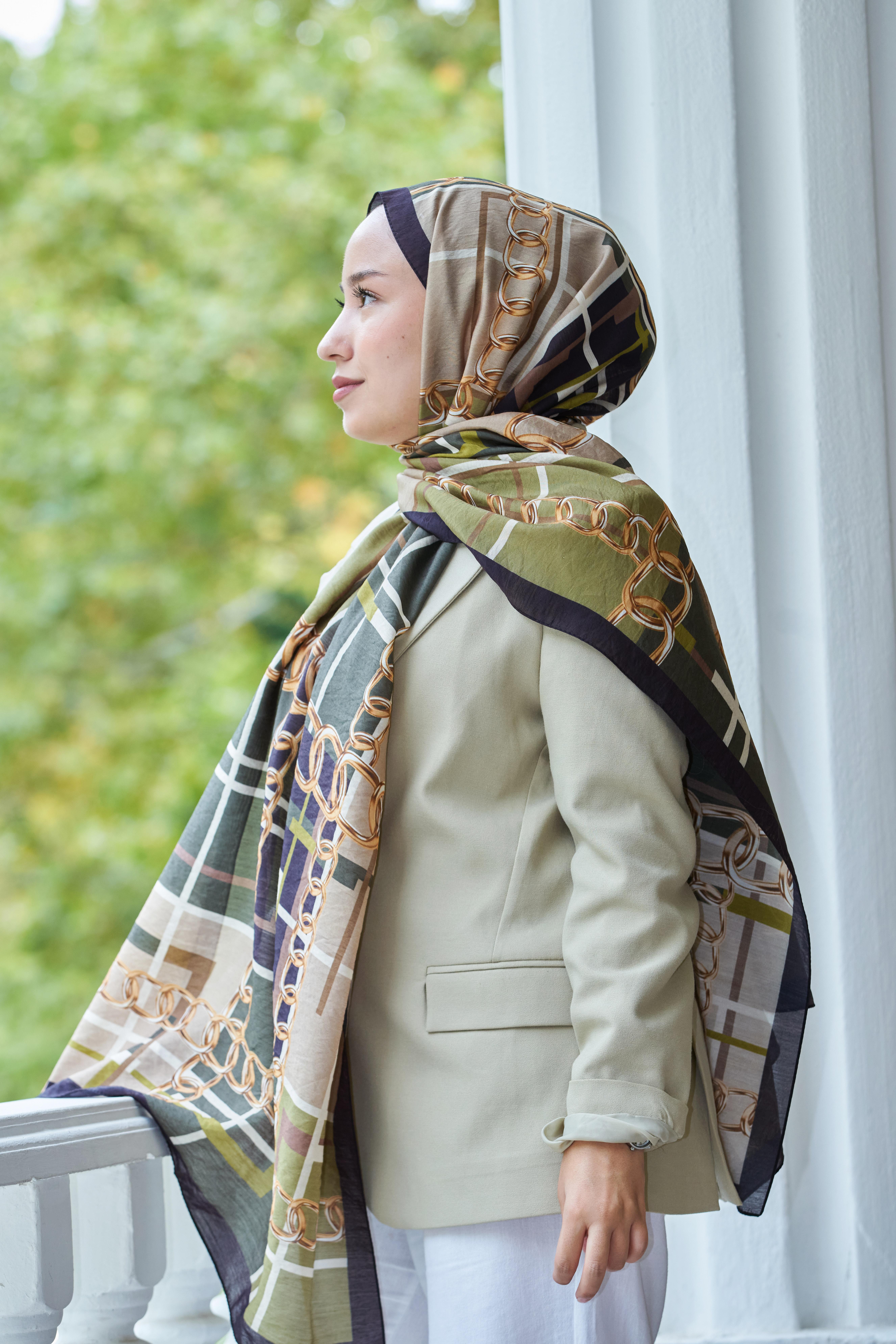 Loryan Scarf Dıamond  Ekose Zincir Şal - Siyah/Haki