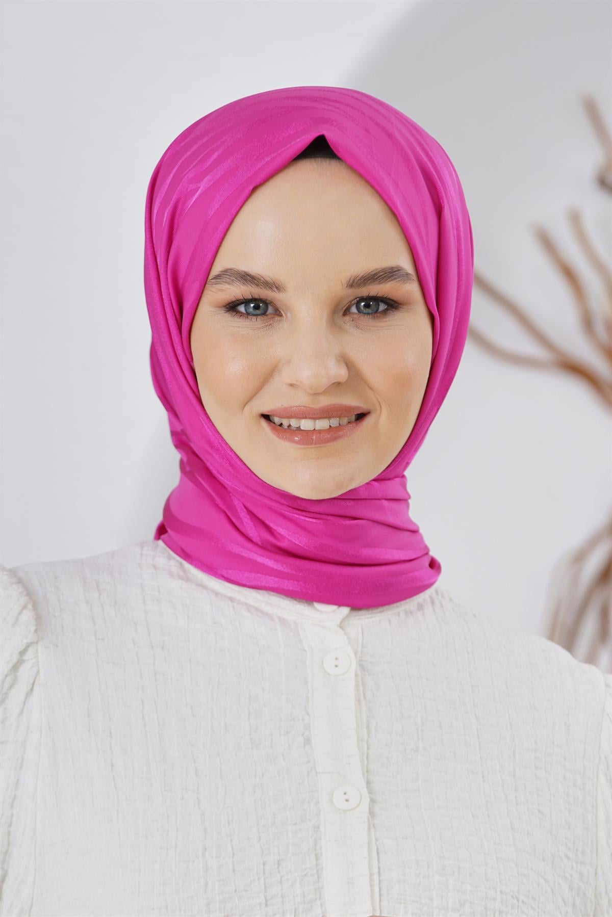 Loryan Scarf Floş Jakar Serisi Ağaç Kabuğu Desenli Şal Fuşya