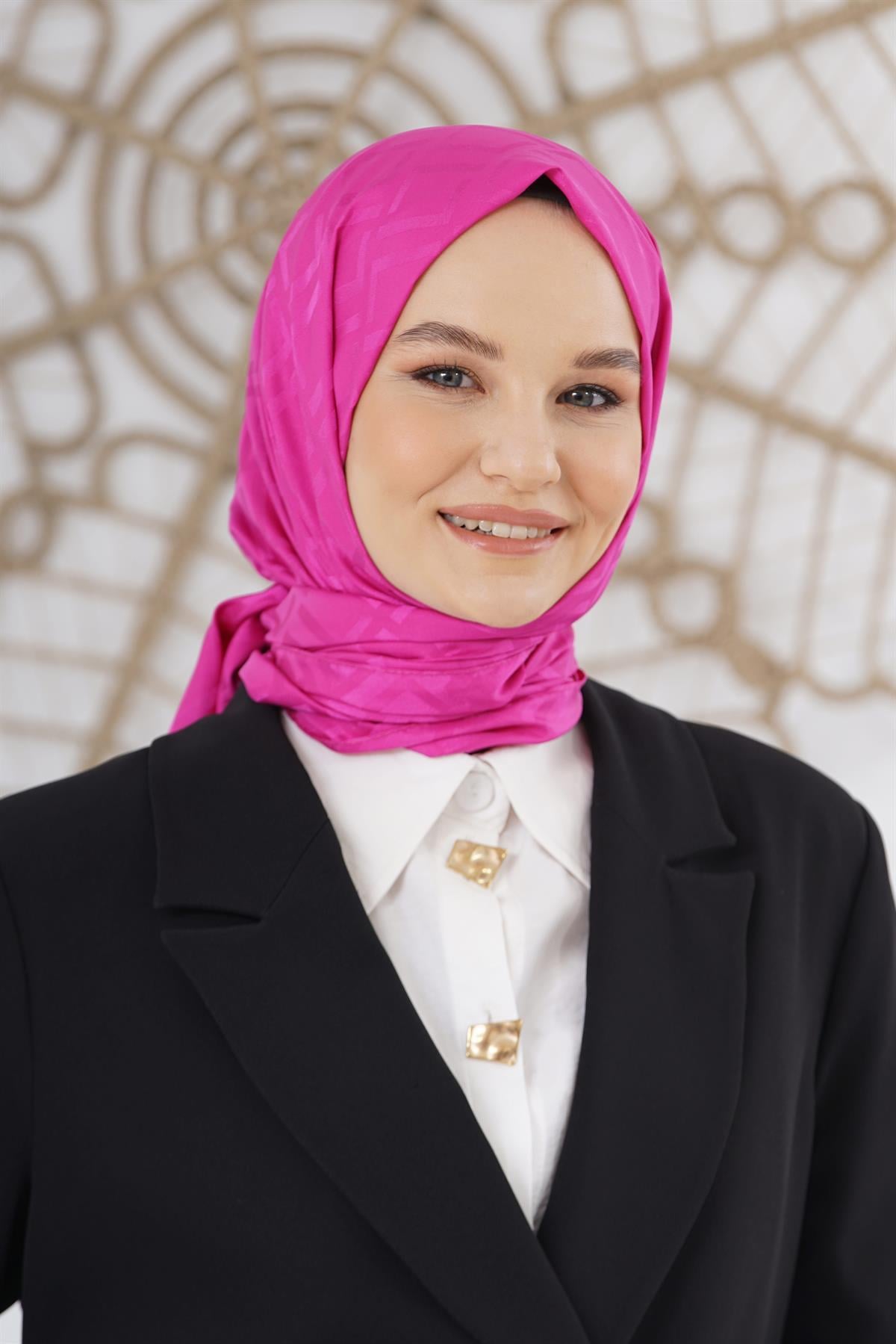 Loryan Scarf Floş Jakar Serisi Logo Desen Şal Fuşya