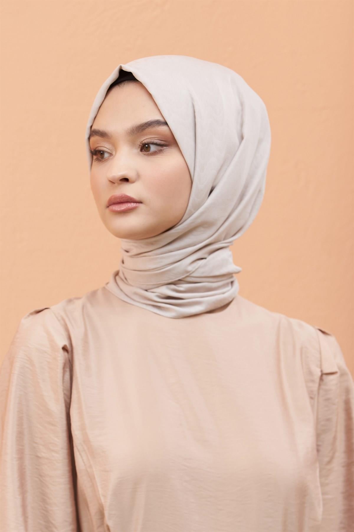 Loryan Scarf Kendinden Desenli Tek Renk Kayla Jakarlı Pamuklu Şal Taş