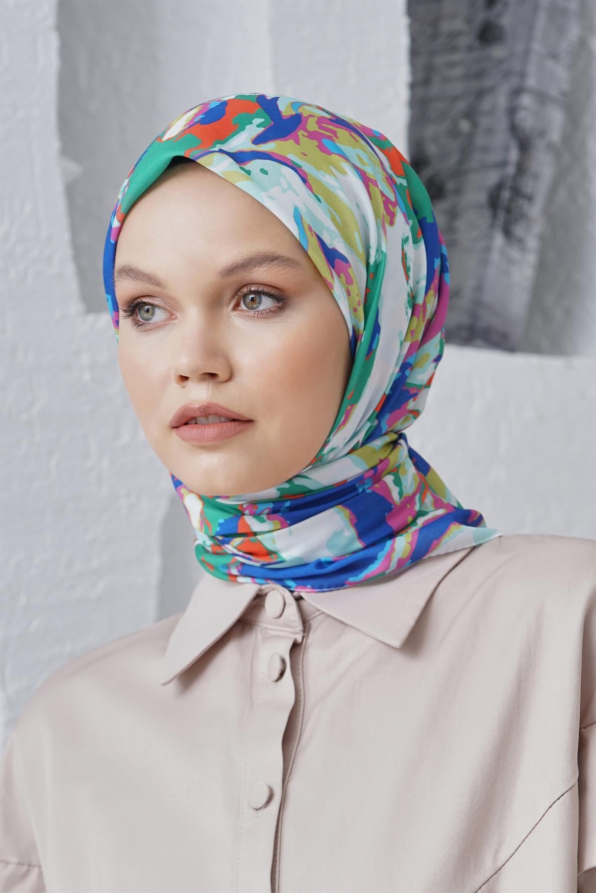 Loryan Scarf Linen Keten Karışımlı Pamuklu Zambak Desenli Eşarp Benetton