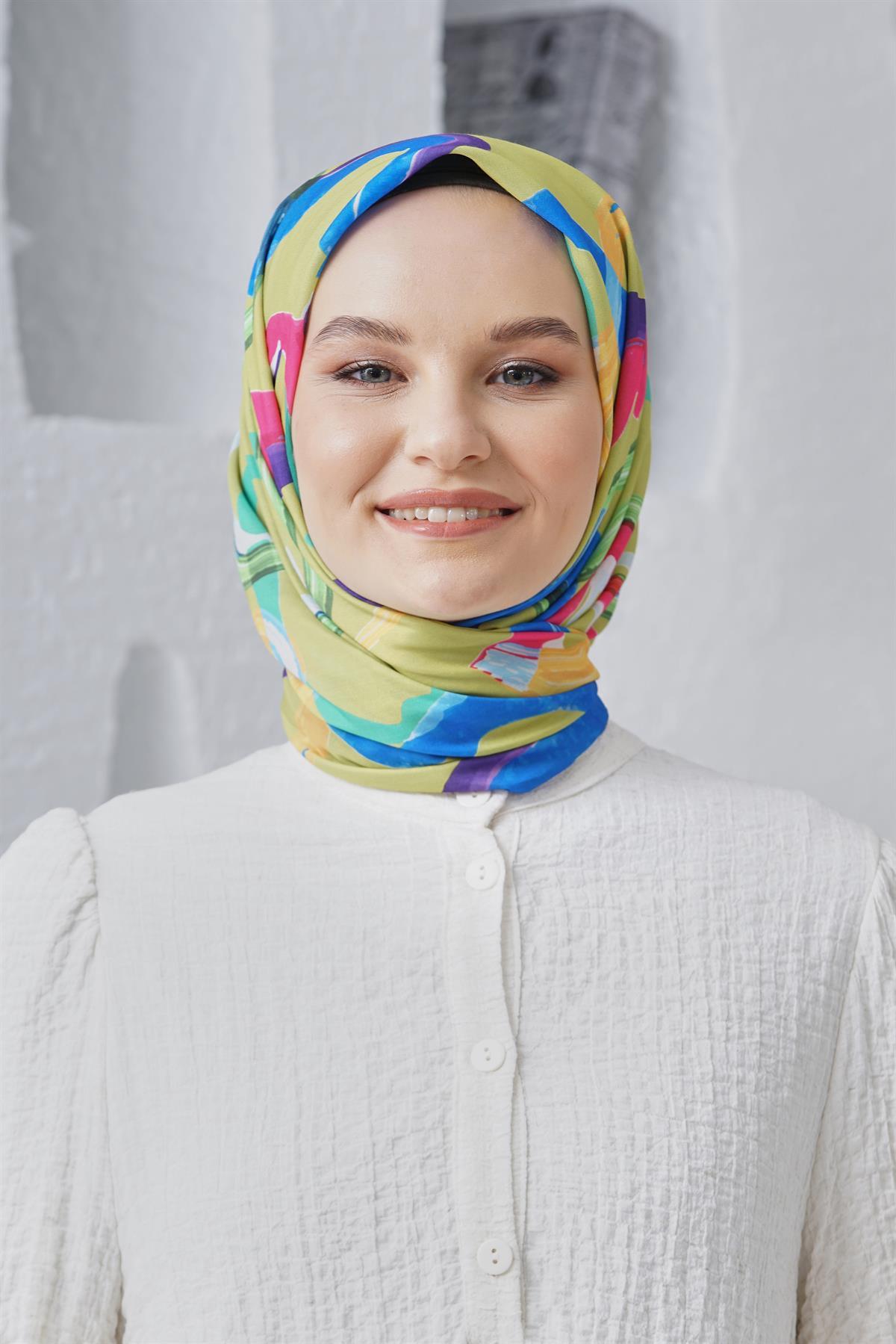 Loryan Scarf Linen Keten Karışımlı Pamuklu Confetti Desenli Eşarp Fıstık Yeşili