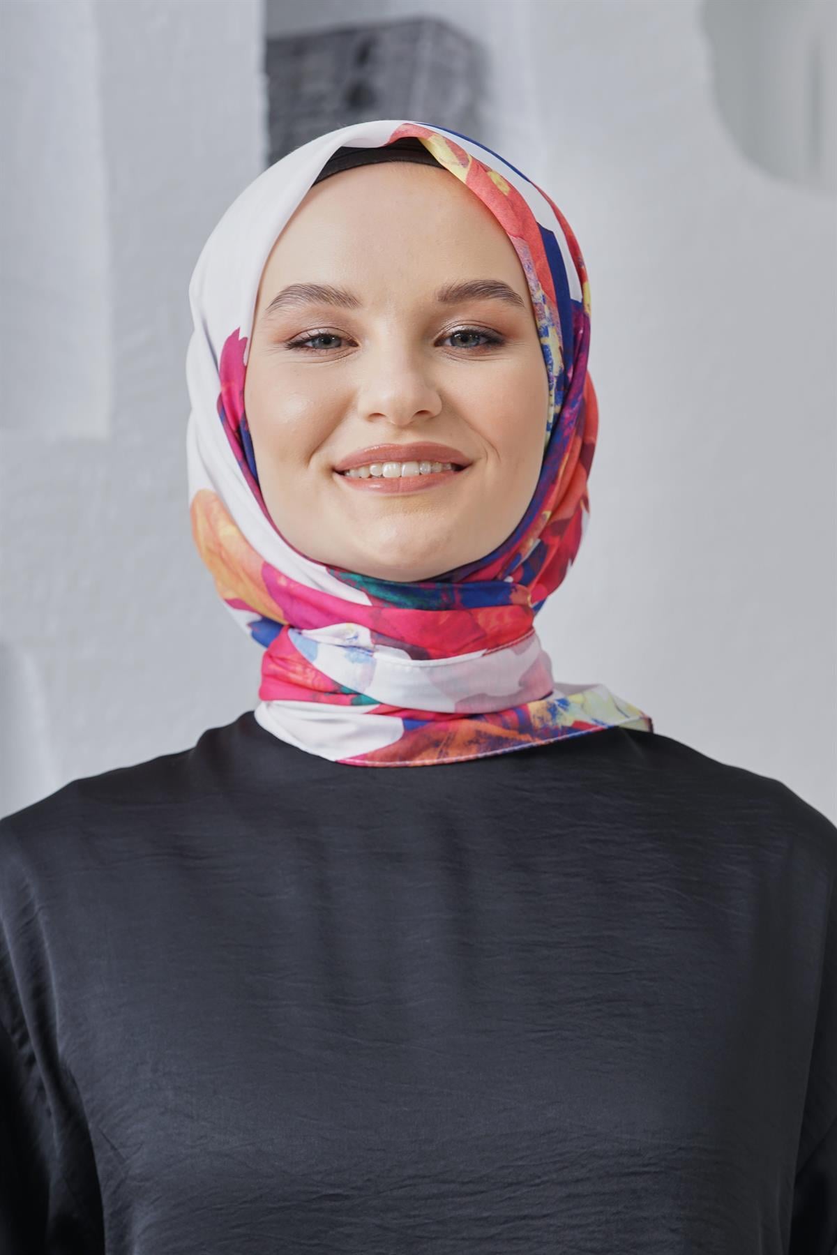 Loryan Scarf Linen Keten Karışımlı Pamuklu Peony Desenli Eşarp Fuşya